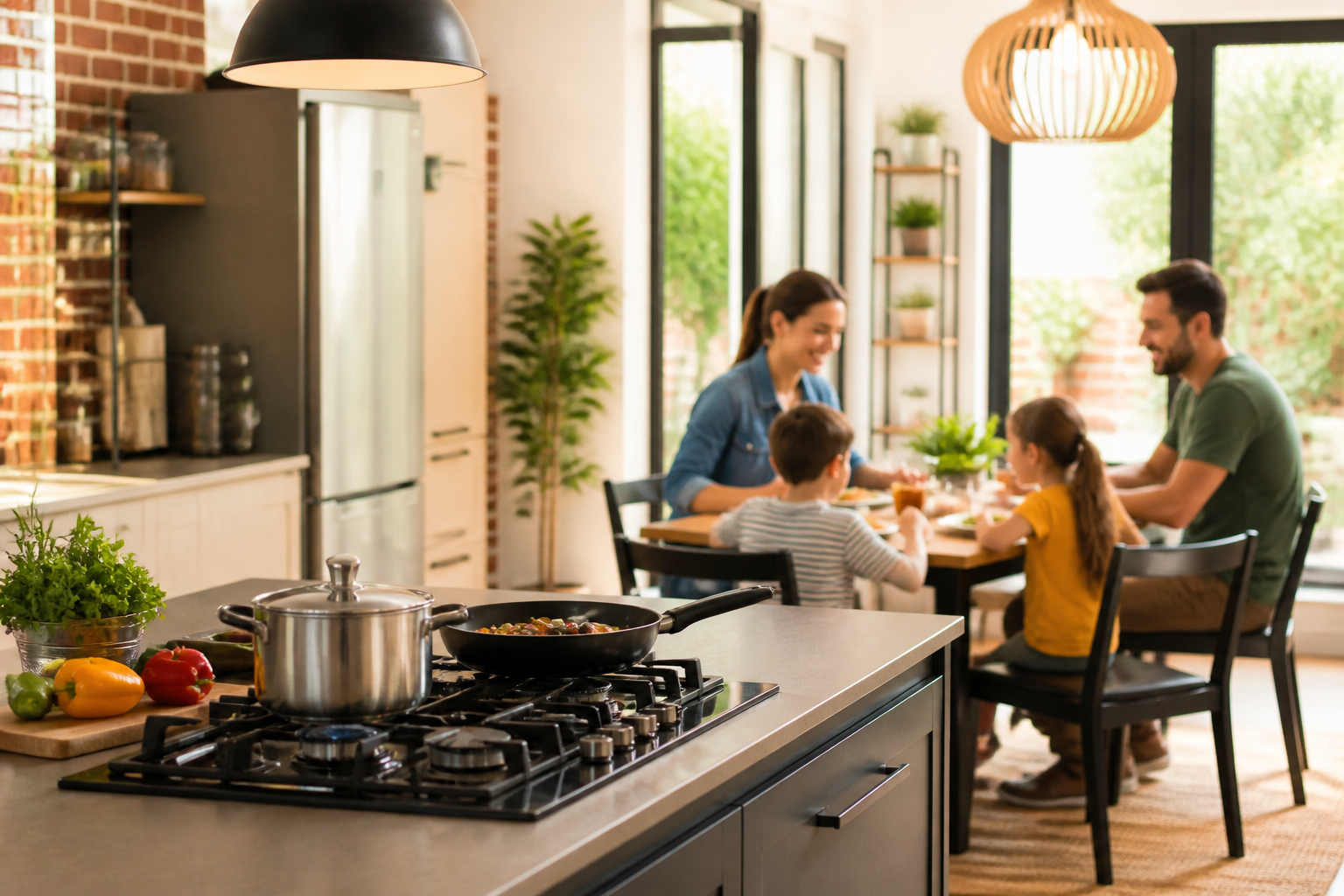 Modern kitchen chimney and cooking range